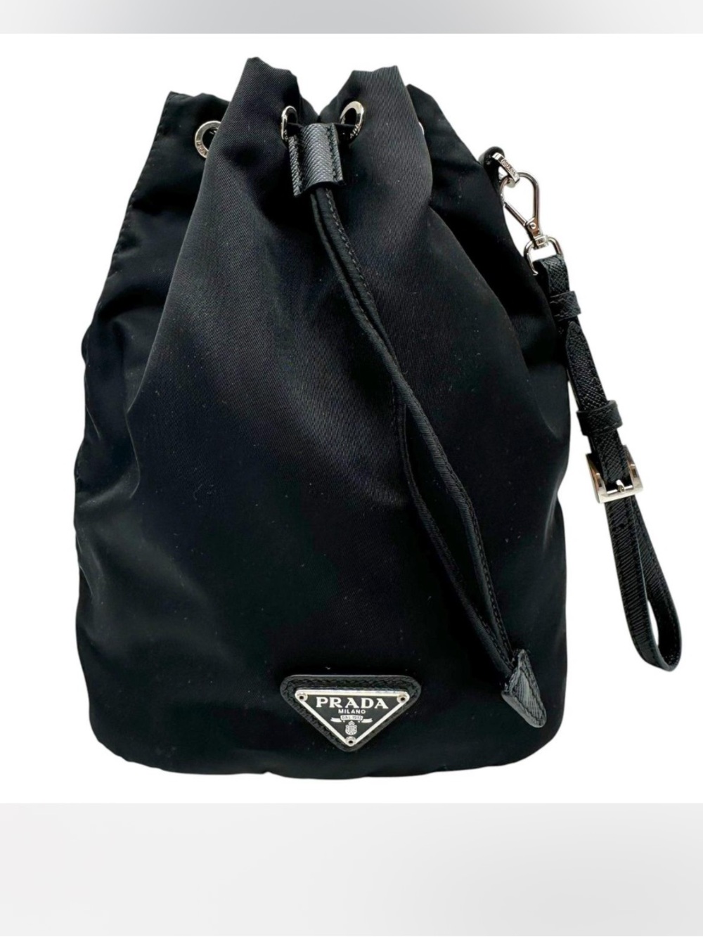 Prada⭐️✌🏻 Black Nylon Drawstring Mini Bucket Bag with Wrist Strap! Offers!!!